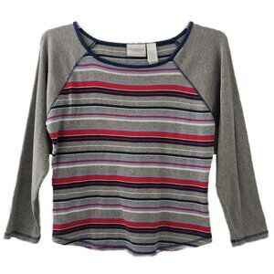 Liz Claiborne Striped Scoop Neck Baseball T-Shirt - Women's Large